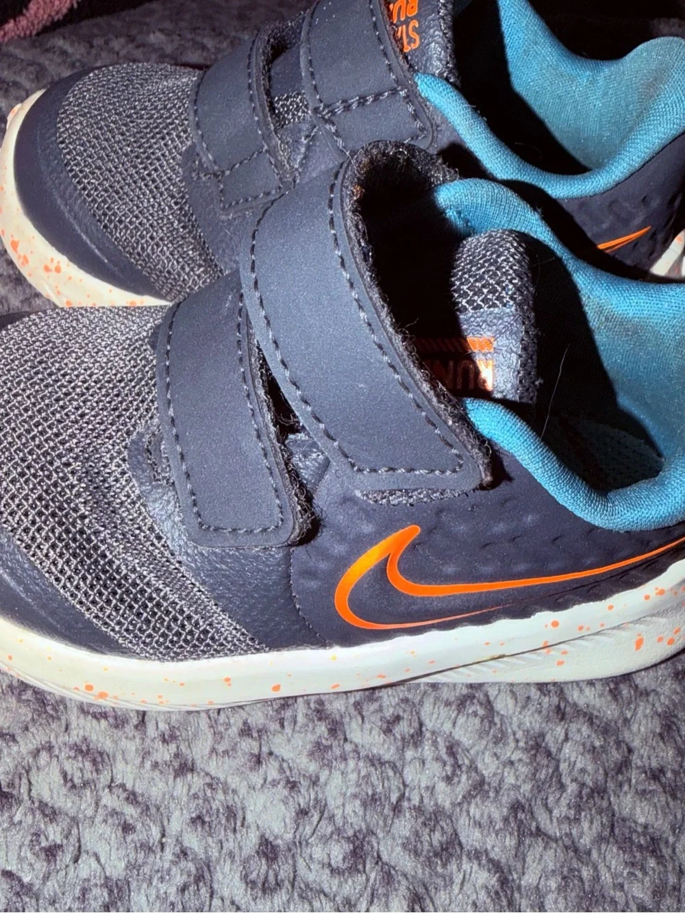 Nike Kids Navy and Bright Orange Velcro Sneakers